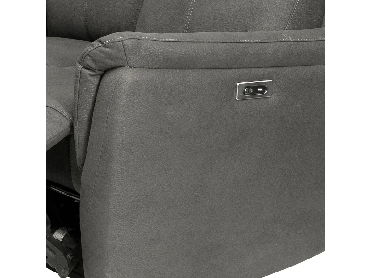 Canapé 2 places relax électrique tissu polyester imitation cuir gris foncé - GIACOMO