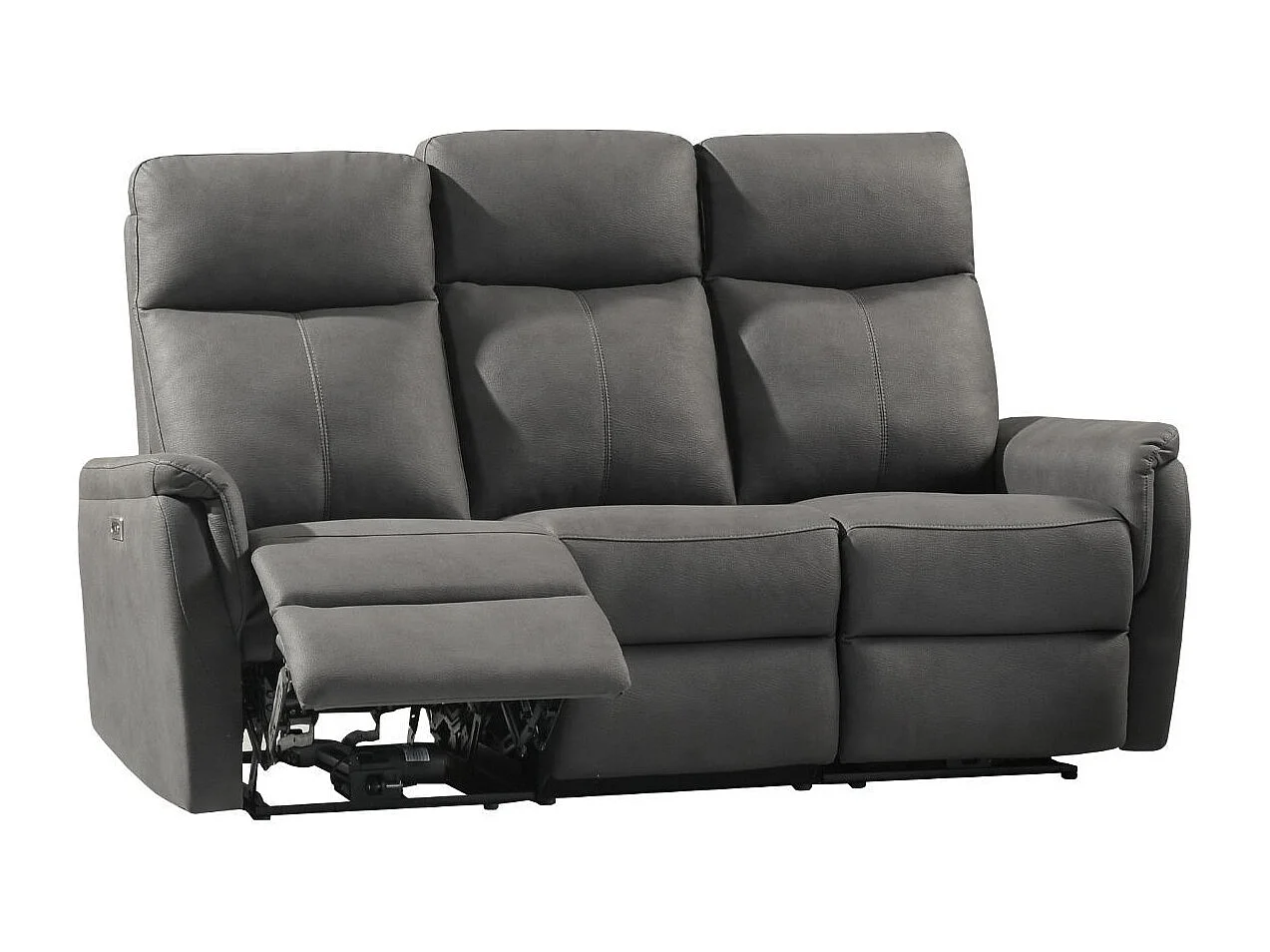 Canapé 3 places relax électrique tissu polyester imitation cuir gris foncé - GIACOMO