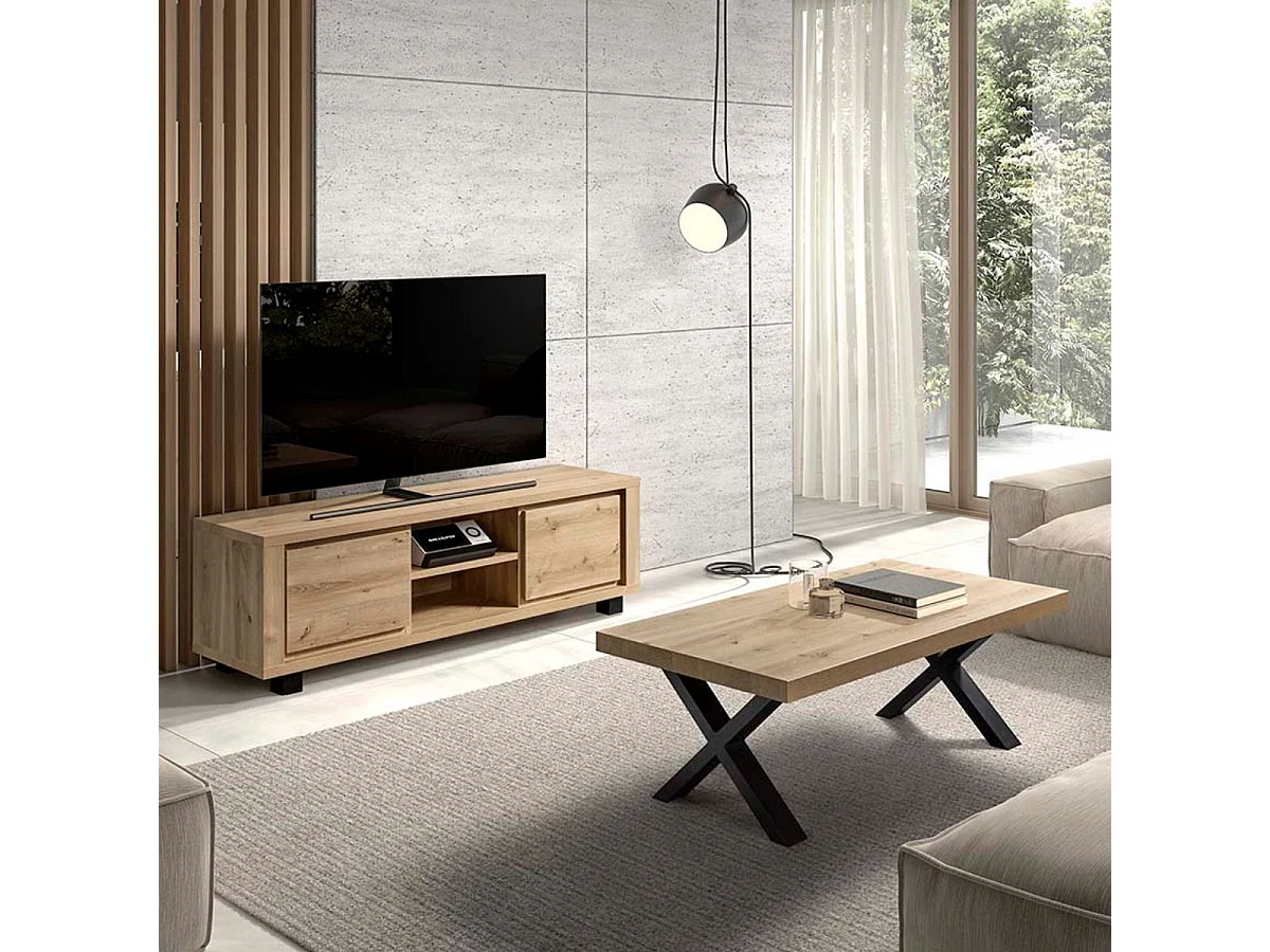 Ensemble salon table basse et meuble TV aspect bois finition Hudson Oak - URIDSON