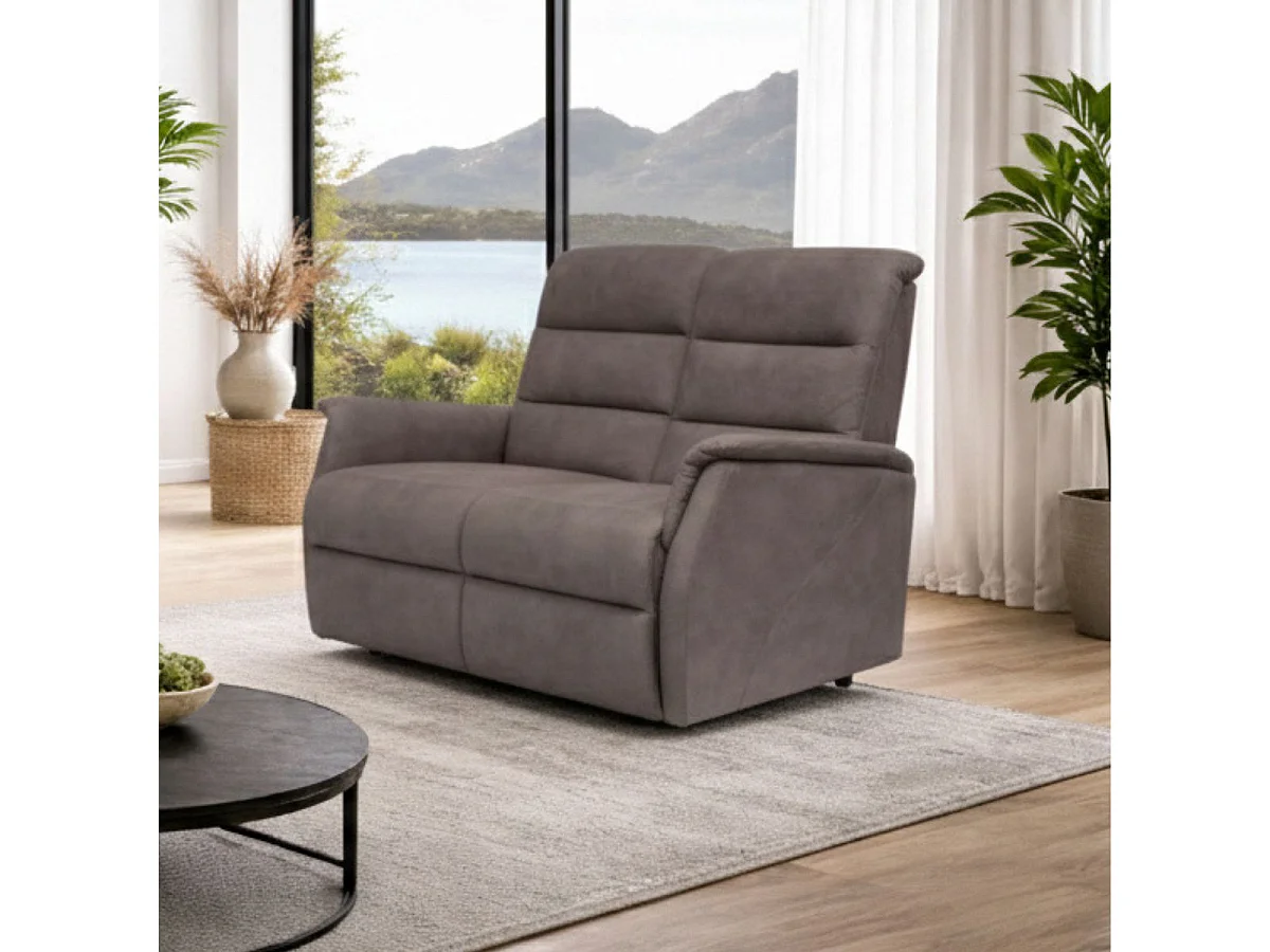 Canapé fixe tissu polyester imitation cuir gris-brun marbré - DONATELLO