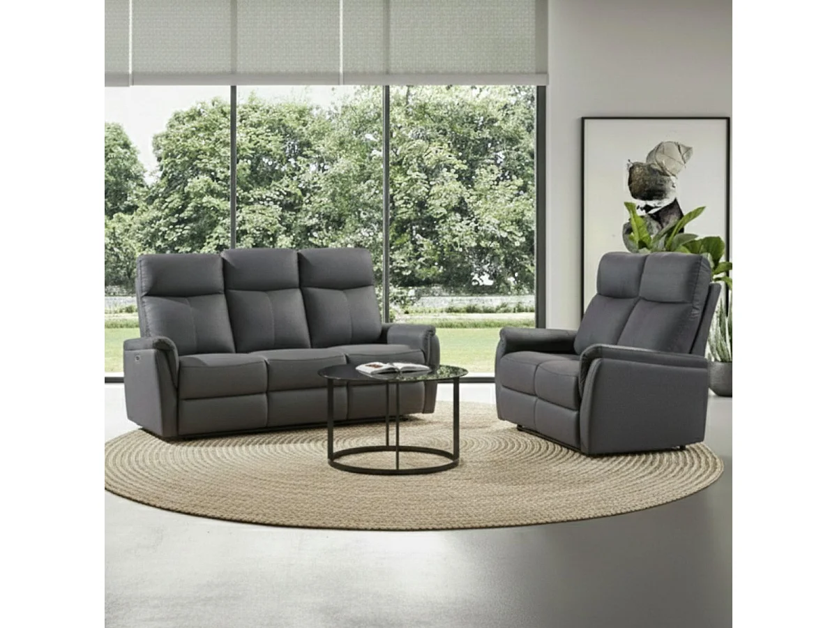 Canapé 2 places fixe tissu polyester imitation cuir gris foncé - GIACOMO