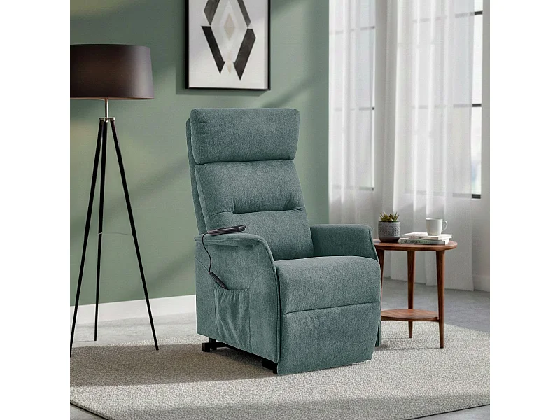 Fauteuil relax releveur tissu polyester chiné vert - SALVADOR