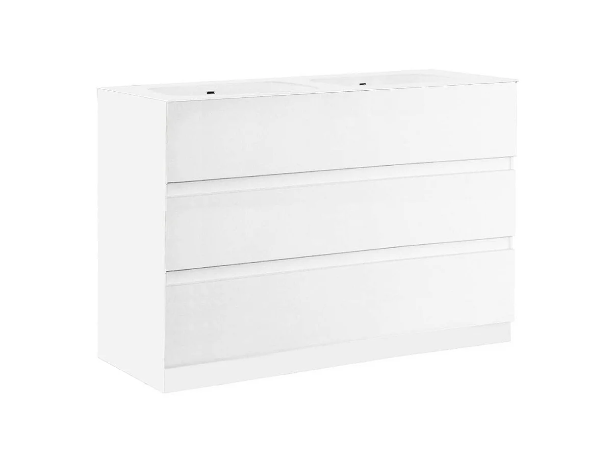 Meuble 122cm 3 tiroirs avec vasque finition blanc laqué - BIRJA