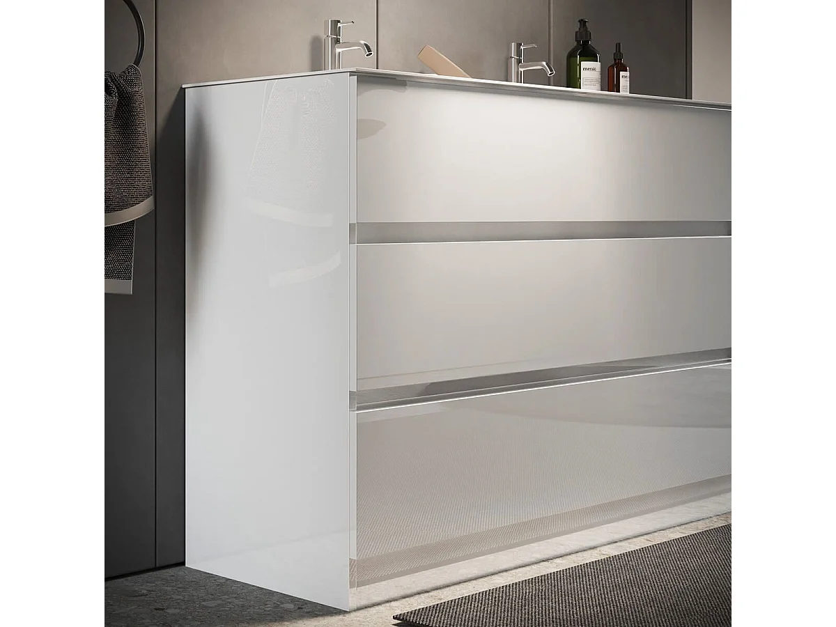 Meuble 122cm 3 tiroirs avec vasque finition blanc laqué - BIRJA