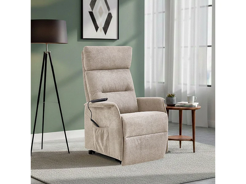 Fauteuil relax releveur tissu polyester chiné beige - SALVADOR