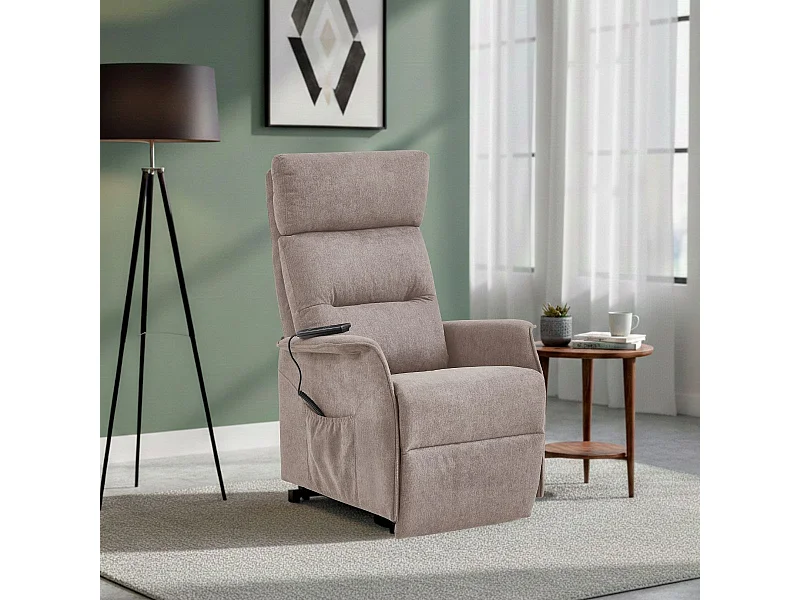 Fauteuil relax releveur tissu polyester chiné taupe - SALVADOR