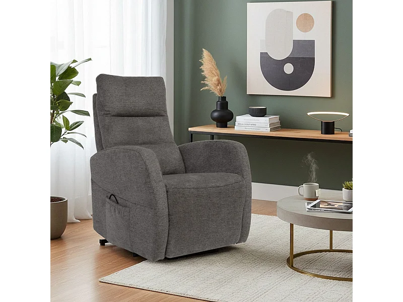Fauteuil relax releveur tissu polyester gris foncé chiné - NYMPHAEA