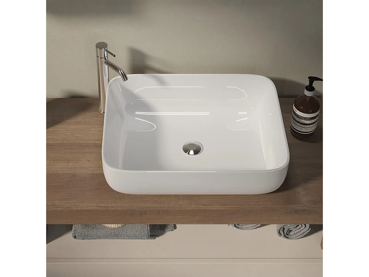 ARTURO - Meuble Vasque 110cm 2 tiroirs beige laqué et aspect bois finition Mercure