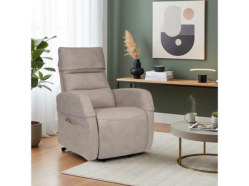 Fauteuil relax releveur tissu polyester imitation cuir beige - NYMPHAEA
