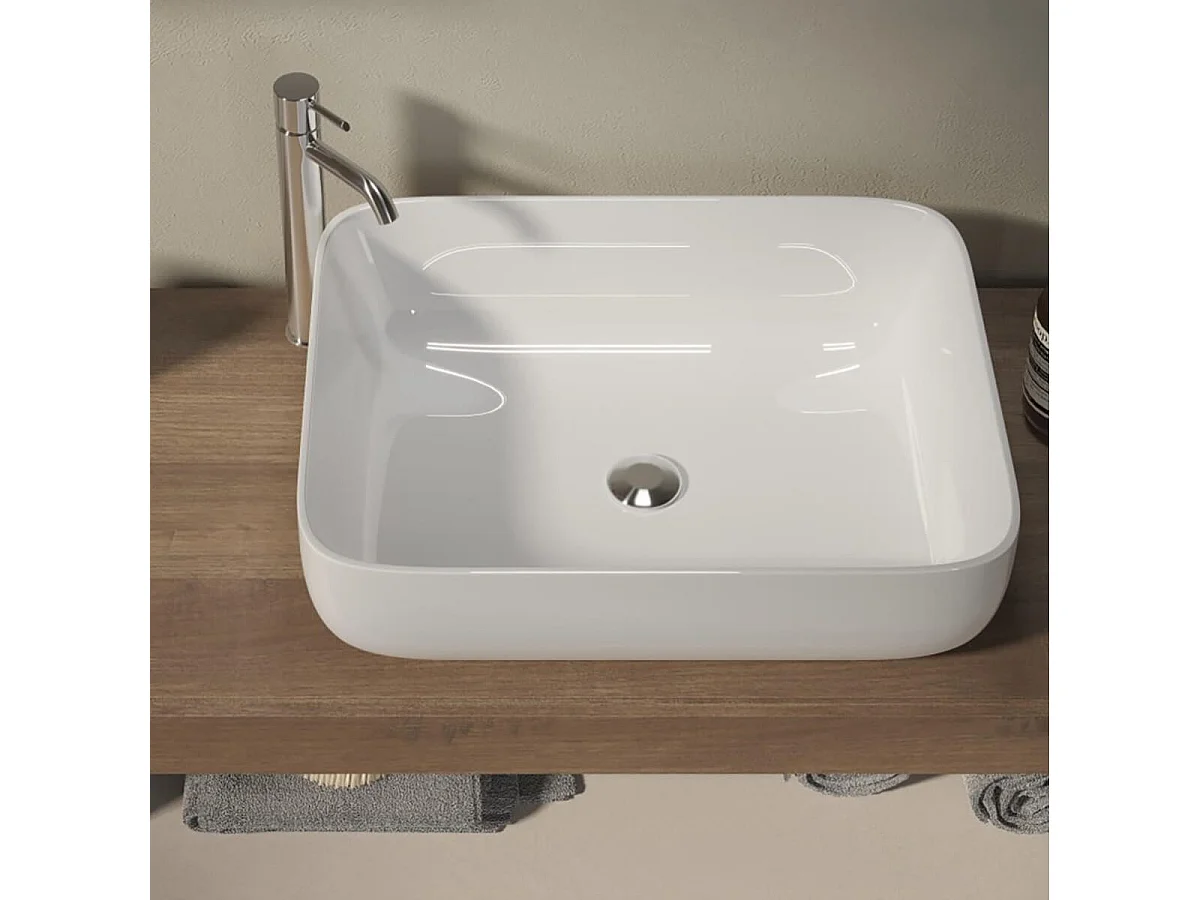 ARTURO - Meuble Vasque 92cm 2 tiroirs beige laqué et aspect bois finition Mercure