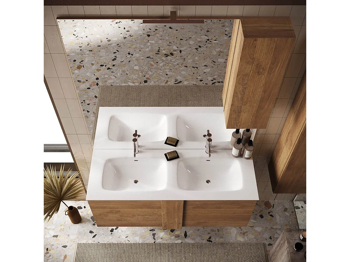 Meuble Vasque 122cm suspendu 2 tiroirs aspect bois finition Mercure - ZEUS