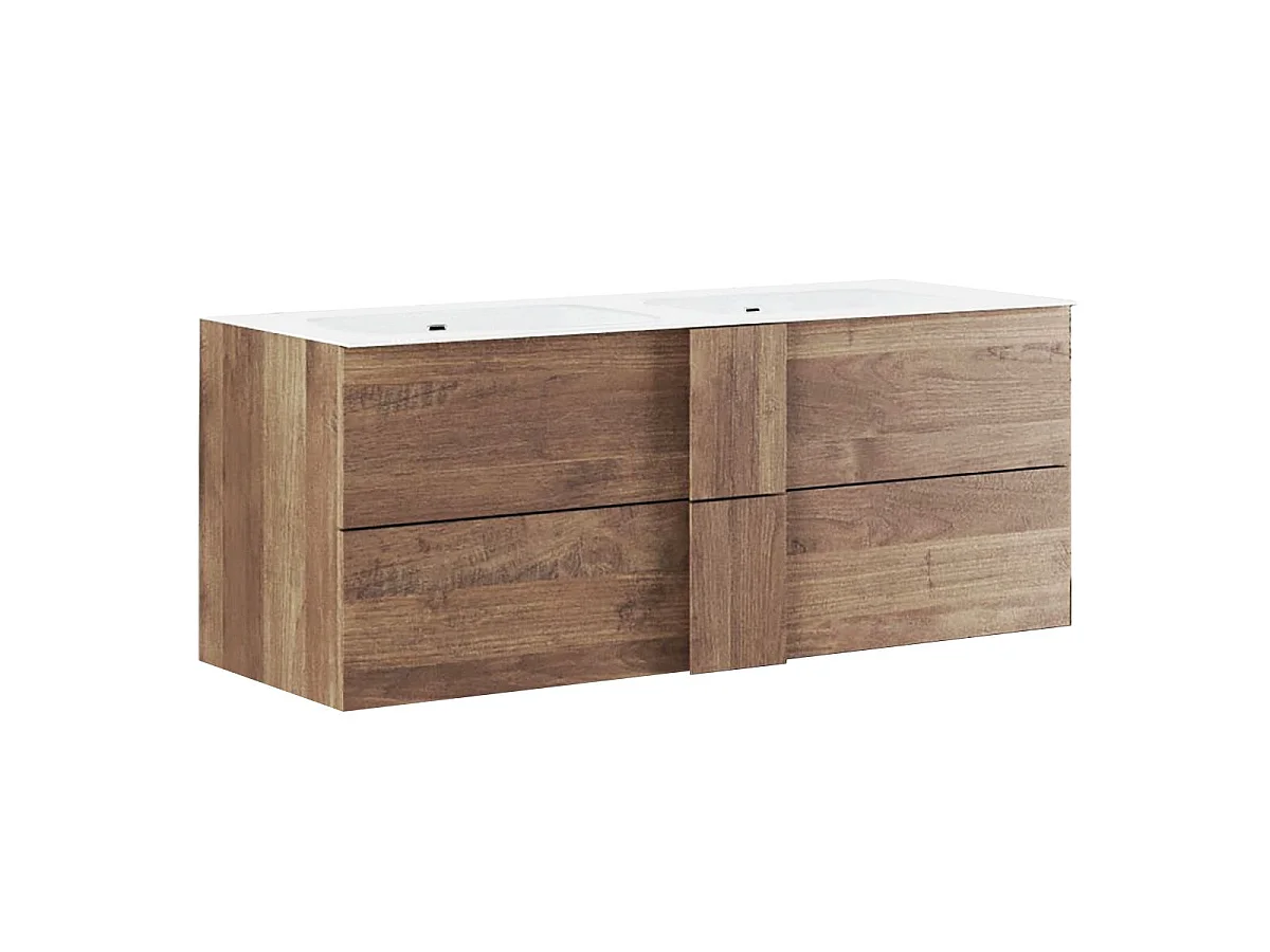 Meuble suspendu 122cm avec double vasque 2 tiroirs aspect bois Mercure - ZEUS
