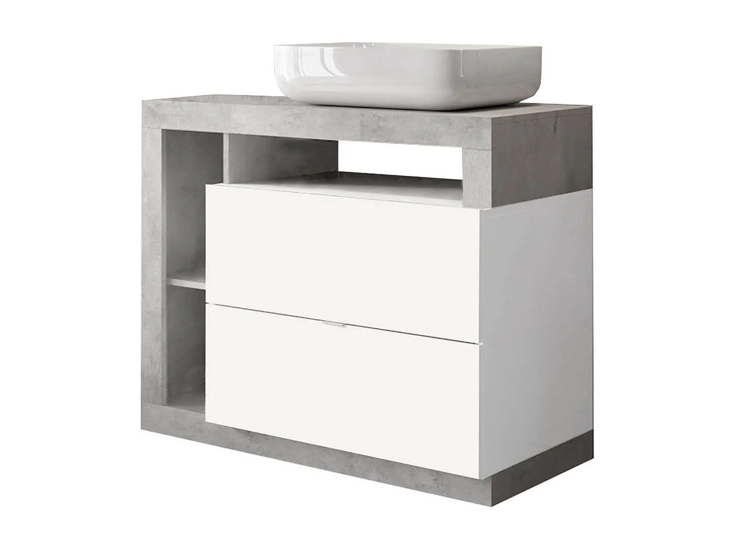 ARTURO - Meuble Vasque 92cm 2 tiroirs blanc laqué et aspect béton