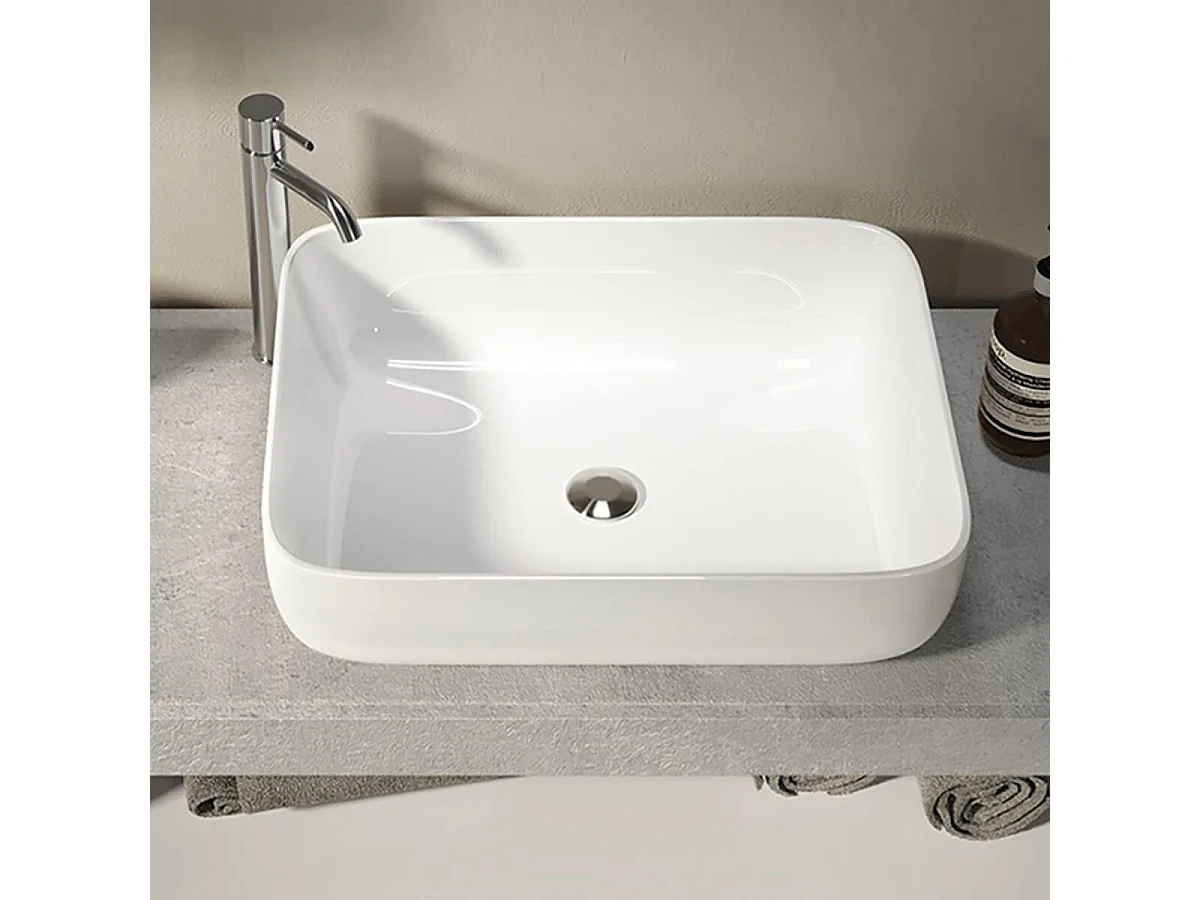 ARTURO - Meuble Vasque 92cm 2 tiroirs blanc laqué et aspect béton