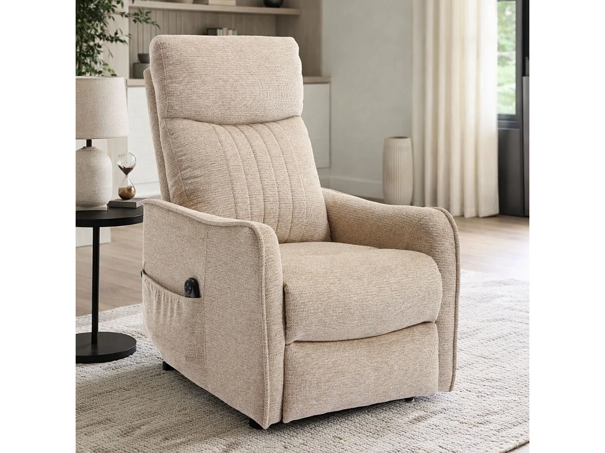 Fauteuil relax releveur tissu polyester beige orangé chiné - BETTA