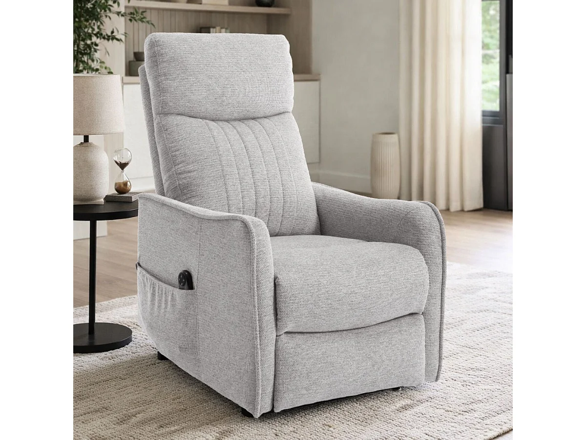 Fauteuil relax releveur tissu polyester gris clair chiné - BETTA