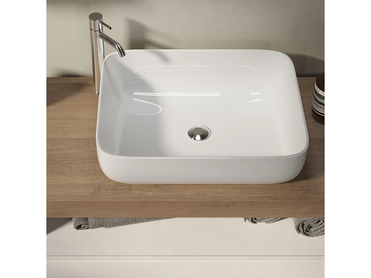 ARTURO - Meuble Vasque 78cm 2 tiroirs beige laqué et aspect bois finition Mercure