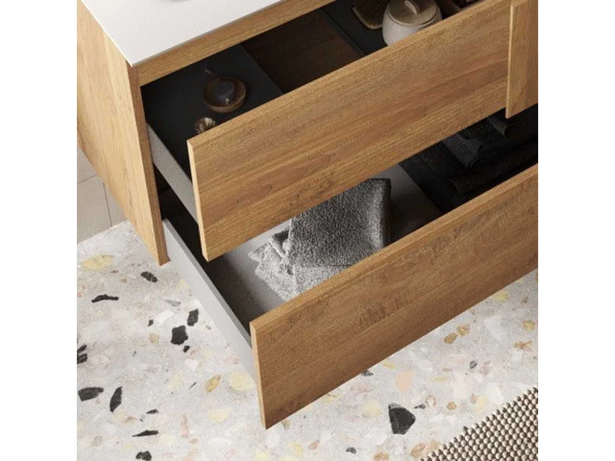 Meuble Vasque 82cm suspendu 2 tiroirs aspect bois finition Mercure - ZEUS