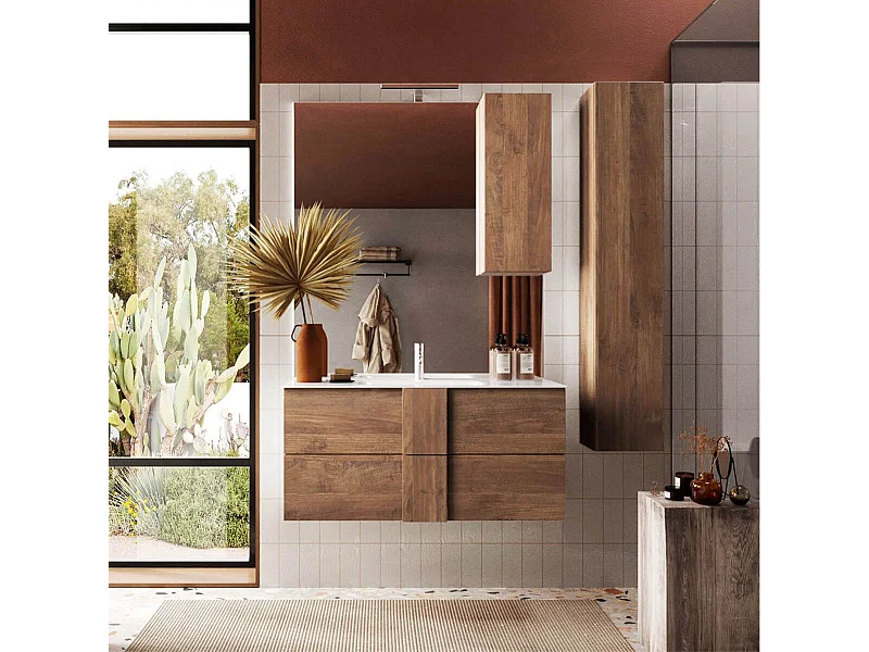 Meuble Vasque 82cm suspendu 2 tiroirs aspect bois finition Mercure - ZEUS