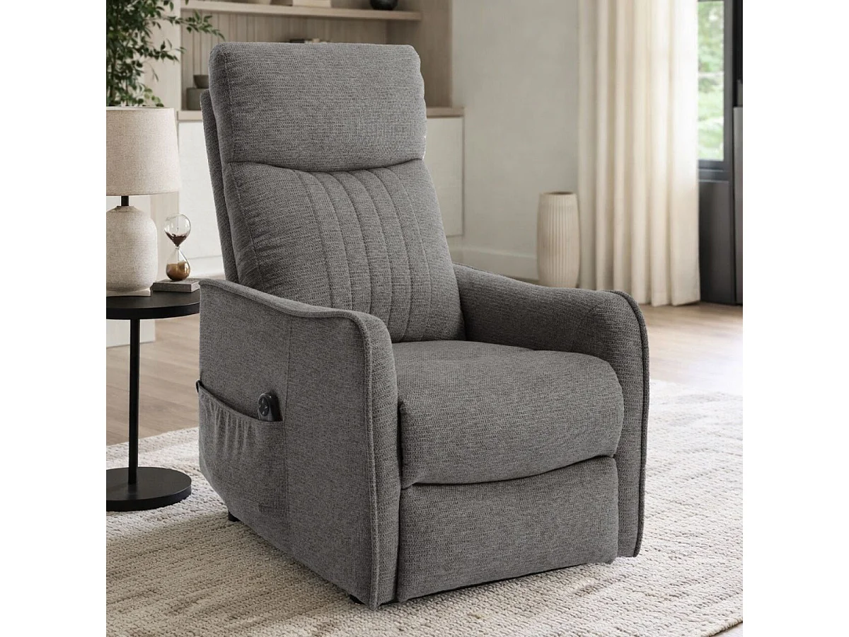 Fauteuil relax releveur tissu polyester gris foncé chiné - BETTA