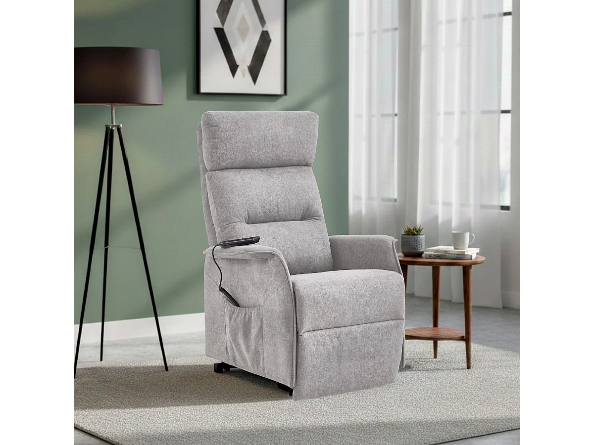 Fauteuil relax releveur tissu polyester chiné gris clair - SALVADOR