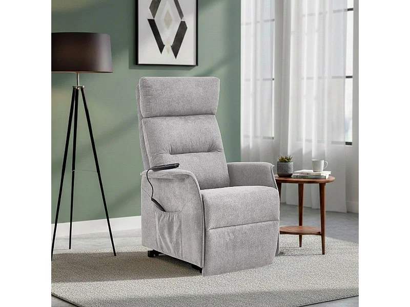 Fauteuil relax releveur tissu polyester chiné gris clair - SALVADOR