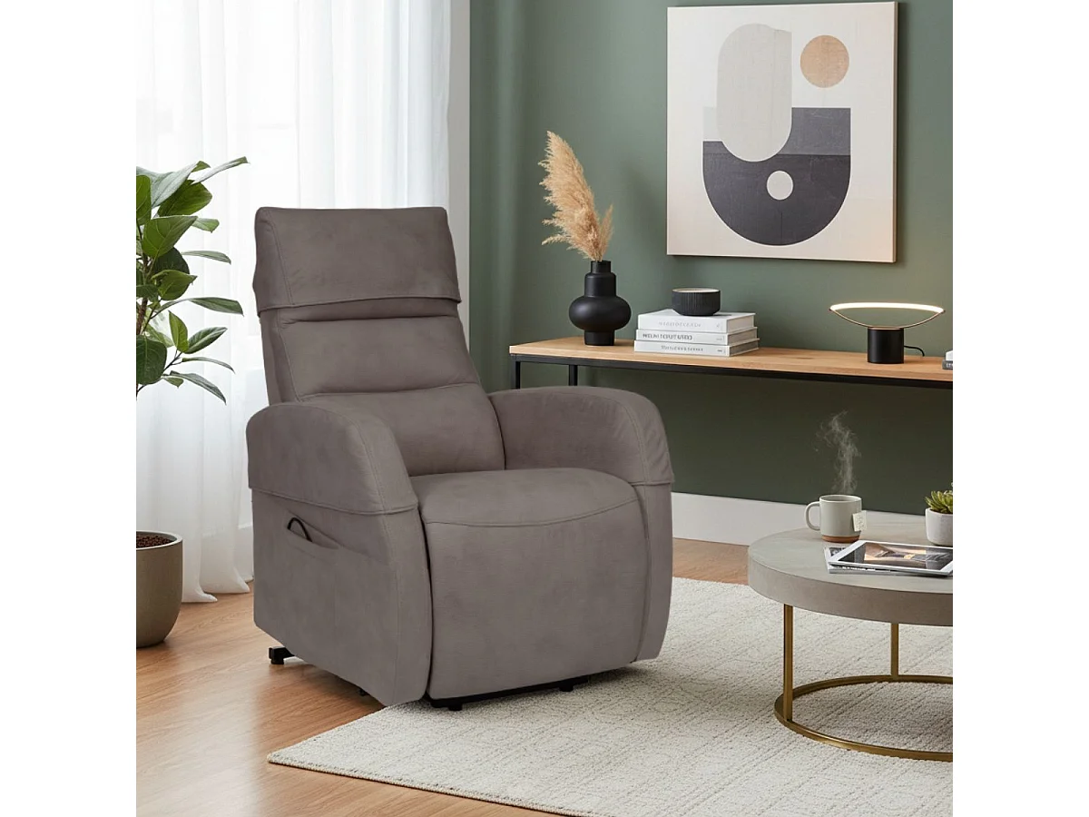 Fauteuil relax releveur tissu polyester imitation cuir gris-brun marbré - NYMPHAEA