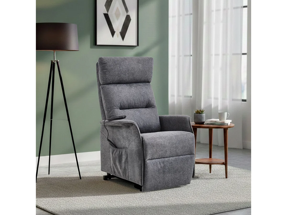 Fauteuil relax releveur tissu polyester chiné gris - SALVADOR