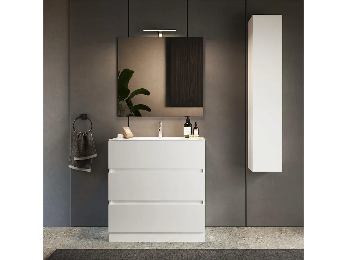 Meuble Vasque 82cm 3 tiroirs  finition blanc laqué - BIRJA