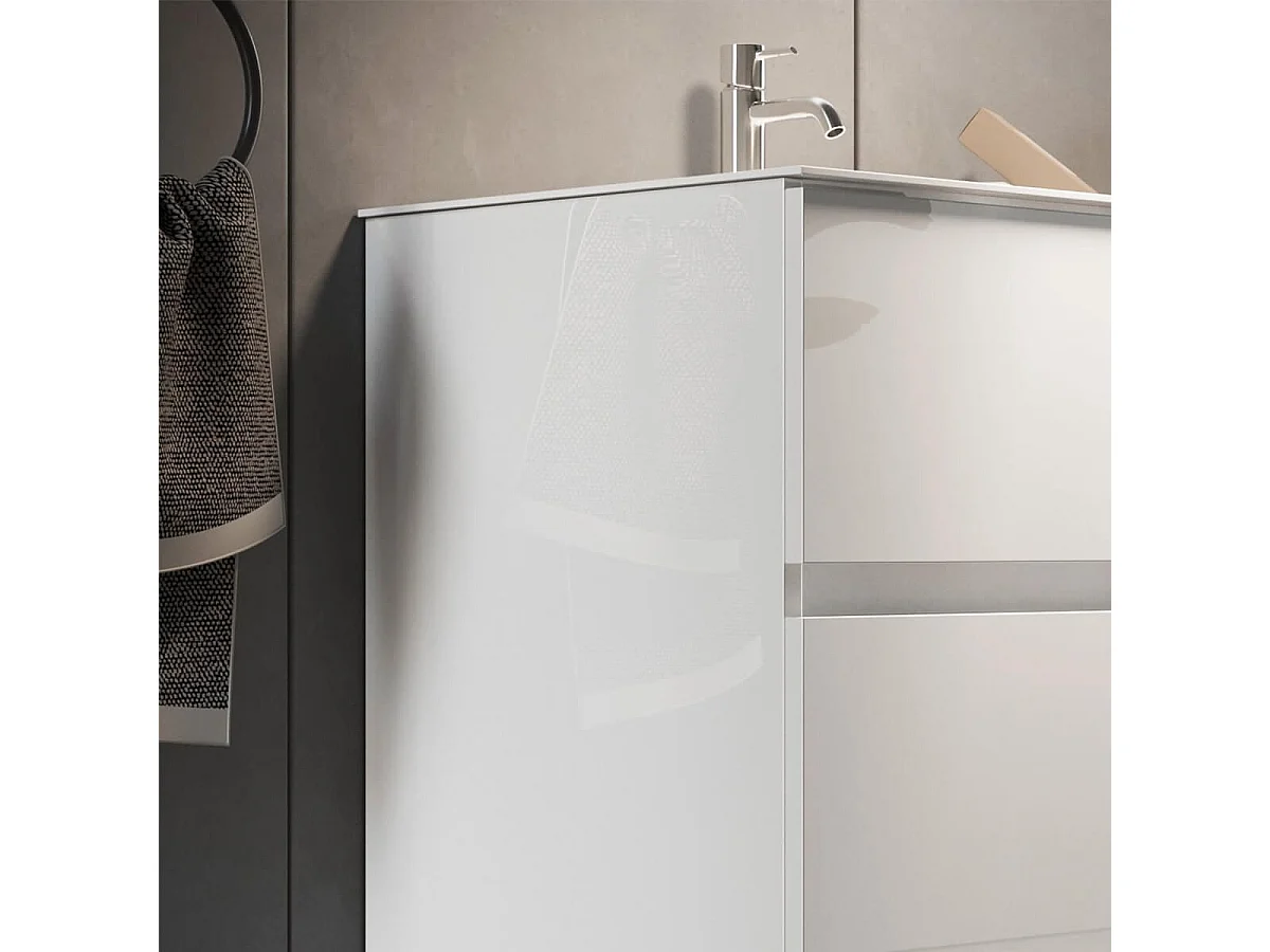 Meuble Vasque 82cm 3 tiroirs  finition blanc laqué - BIRJA