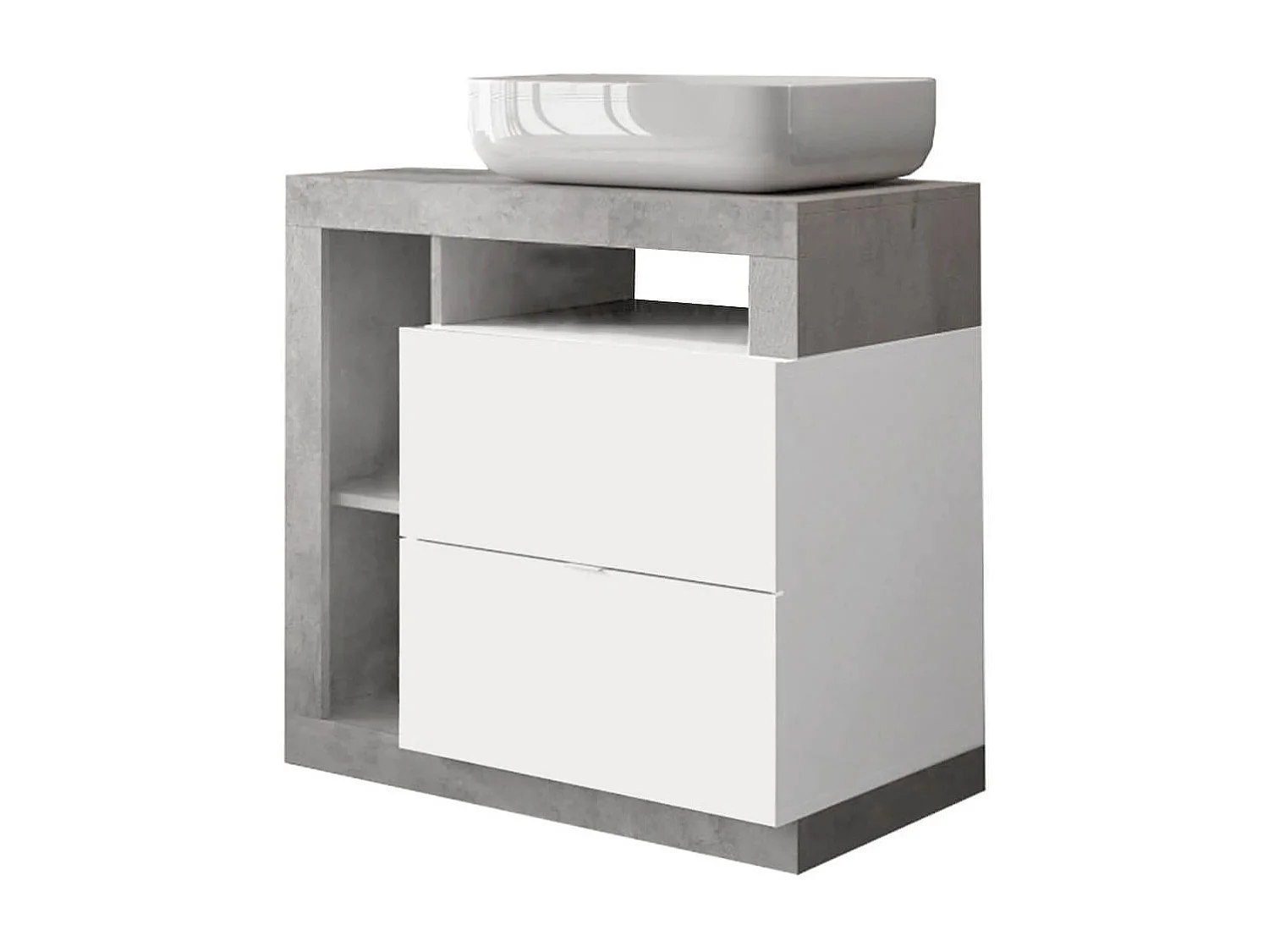 ARTURO - Meuble Vasque 78cm 2 tiroirs blanc laqué et aspect béton