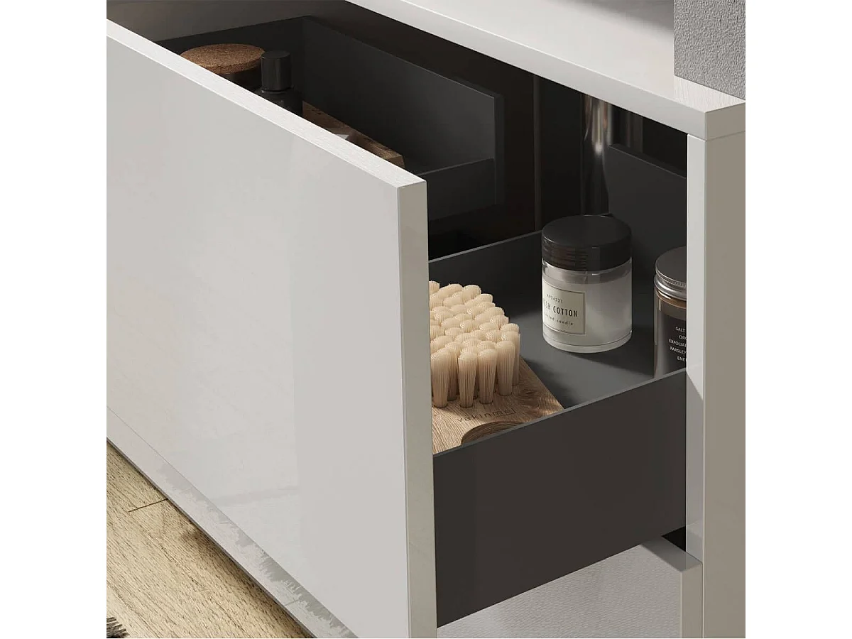 ARTURO - Meuble Vasque 78cm 2 tiroirs blanc laqué et aspect béton