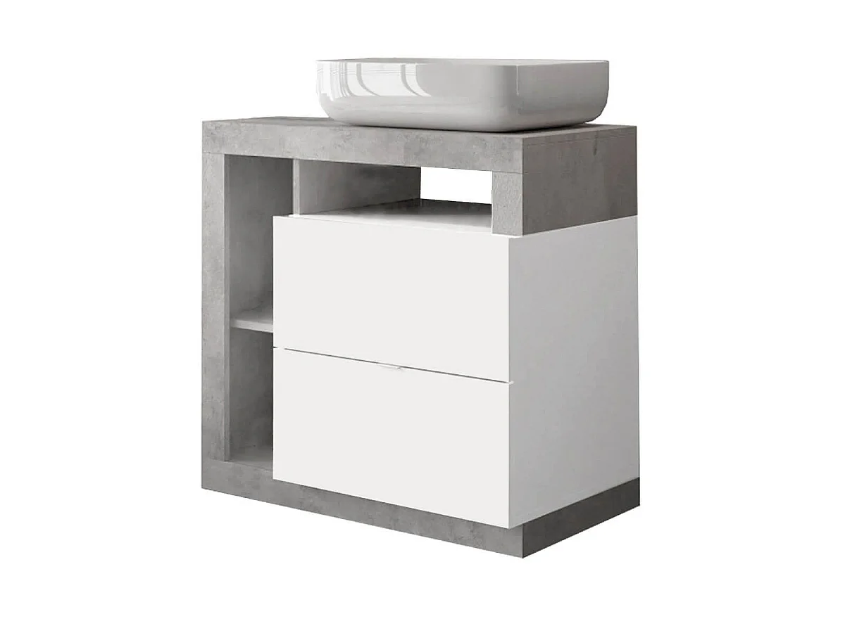 ARTURO - Meuble Vasque 78cm 2 tiroirs blanc laqué et aspect béton