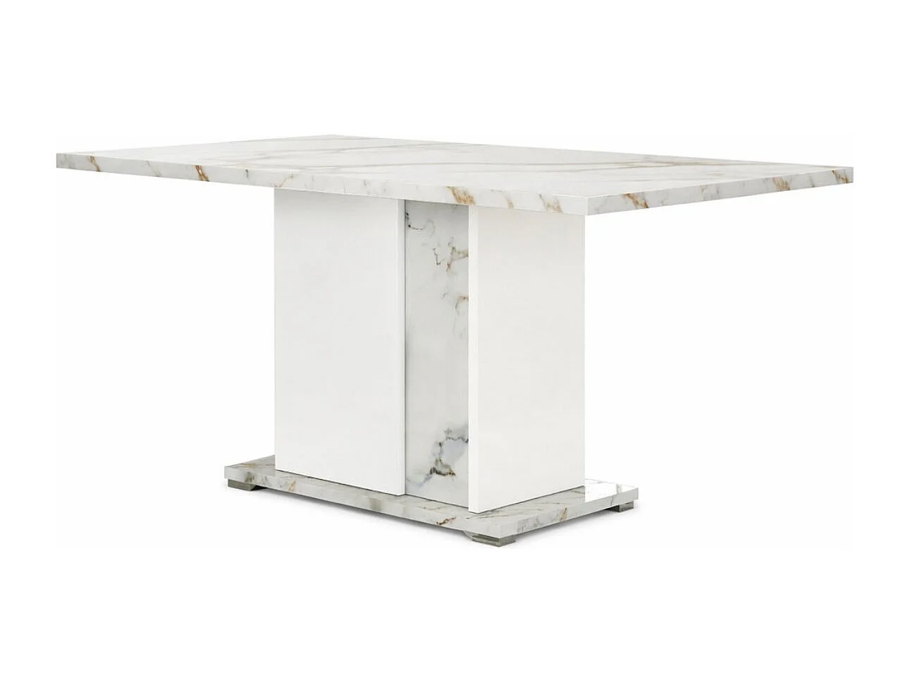 Séjour complet buffet + table repas + vitrine 2 portes blanc et imitation marbre - ETOLIS