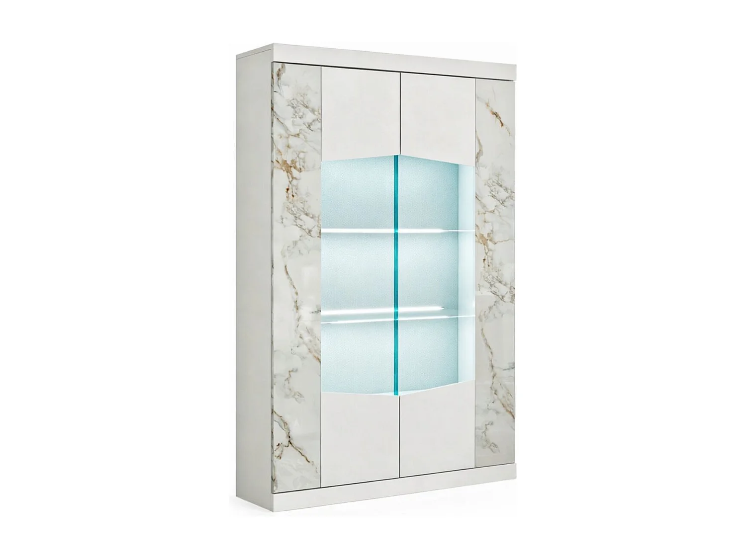 Séjour complet buffet + table repas + vitrine 2 portes blanc et imitation marbre - ETOLIS