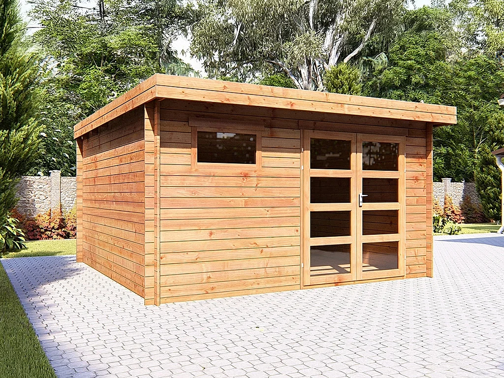 Abri de jardin en bois traité par autoclave avec toit plat - 16.47 m² - épaisseur 28 mm - CORALIO