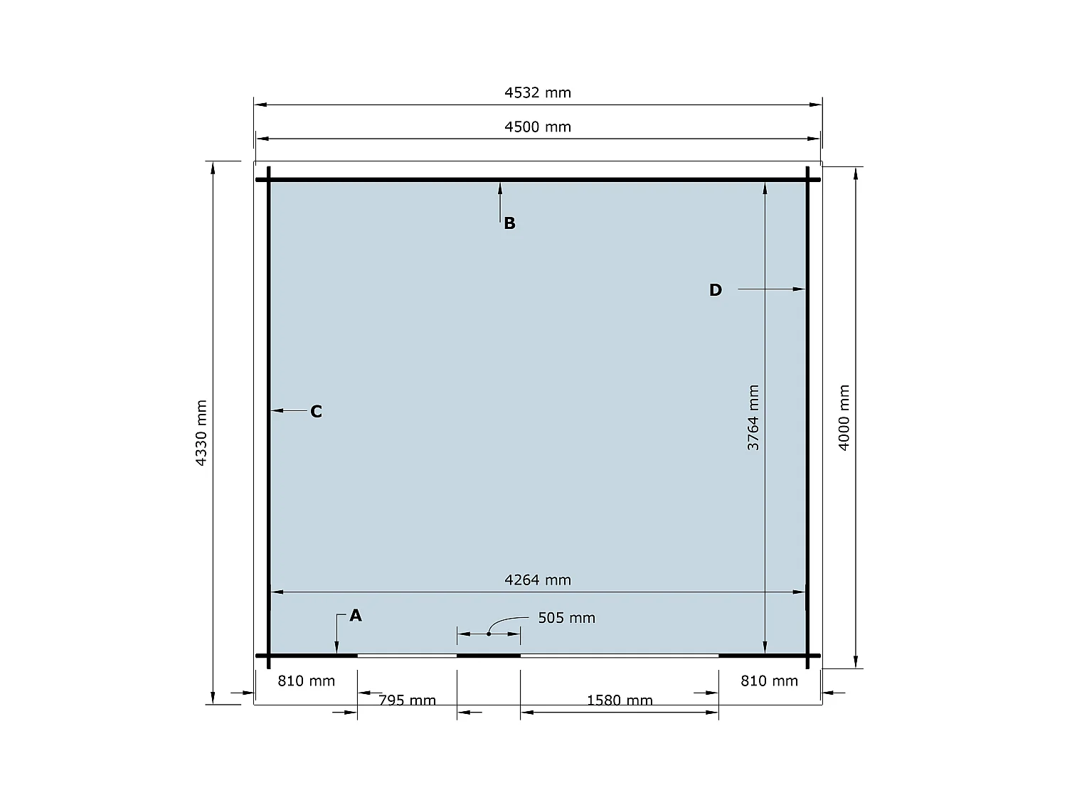Abri de jardin en bois traité par autoclave avec toit plat - 19.61 m² - épaisseur 28 mm - CORALIO