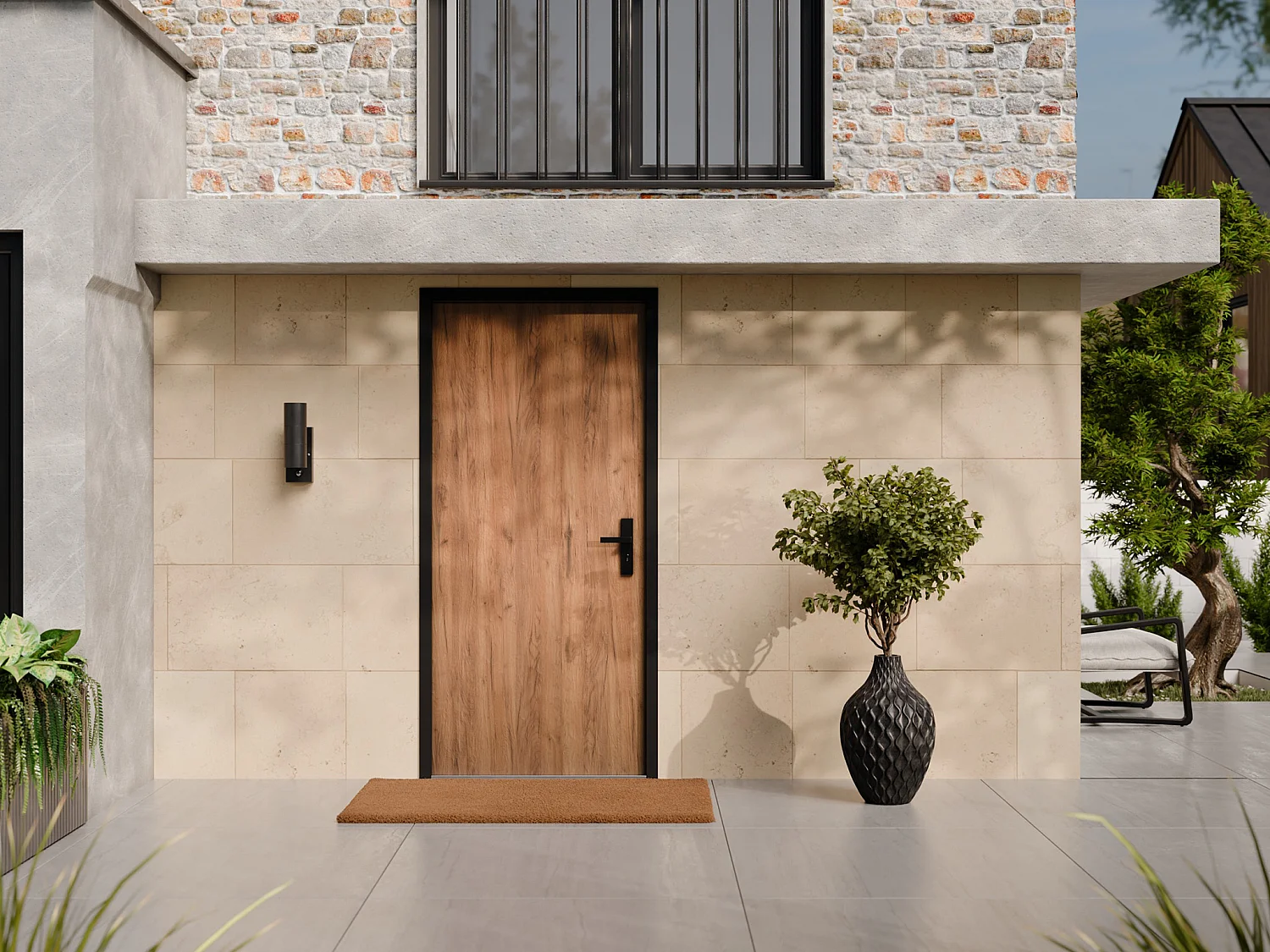 Porte d'entrée en acier pleine H207 x L100 cm effet chêne - épaisseur 68 mm - poussant gauche - AGUEDA