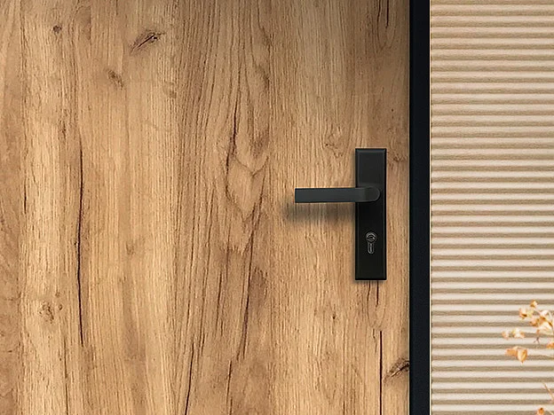 Porte d'entrée en acier pleine H207 x L100 cm effet chêne - épaisseur 68 mm - poussant gauche - AGUEDA