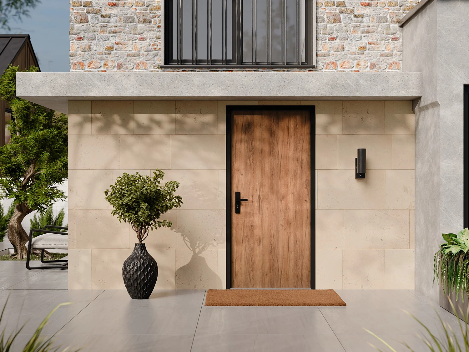 Porte d'entrée en acier pleine H207 x L100 cm effet chêne - épaisseur 68 mm - poussant droit - AGUEDA