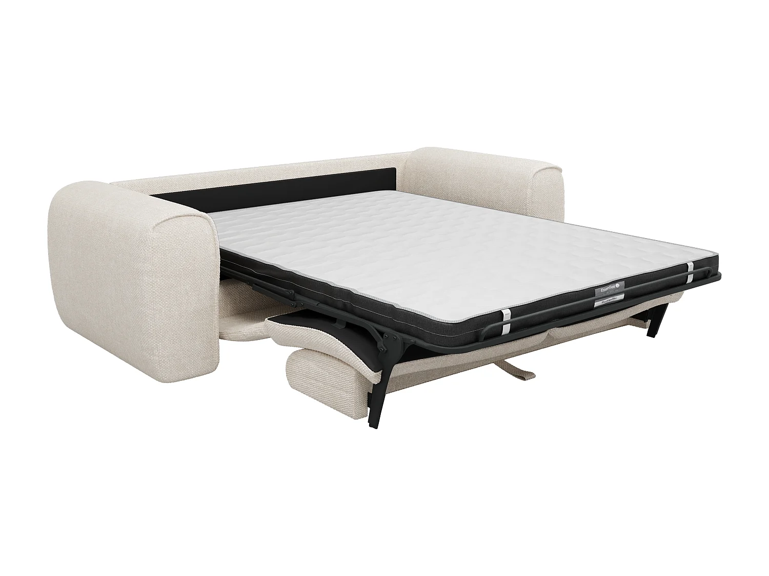 Canapé 3 places convertible express en tissu texturé beige - Couchage 140 cm - Matelas 20 cm mémoire de forme POGNIA