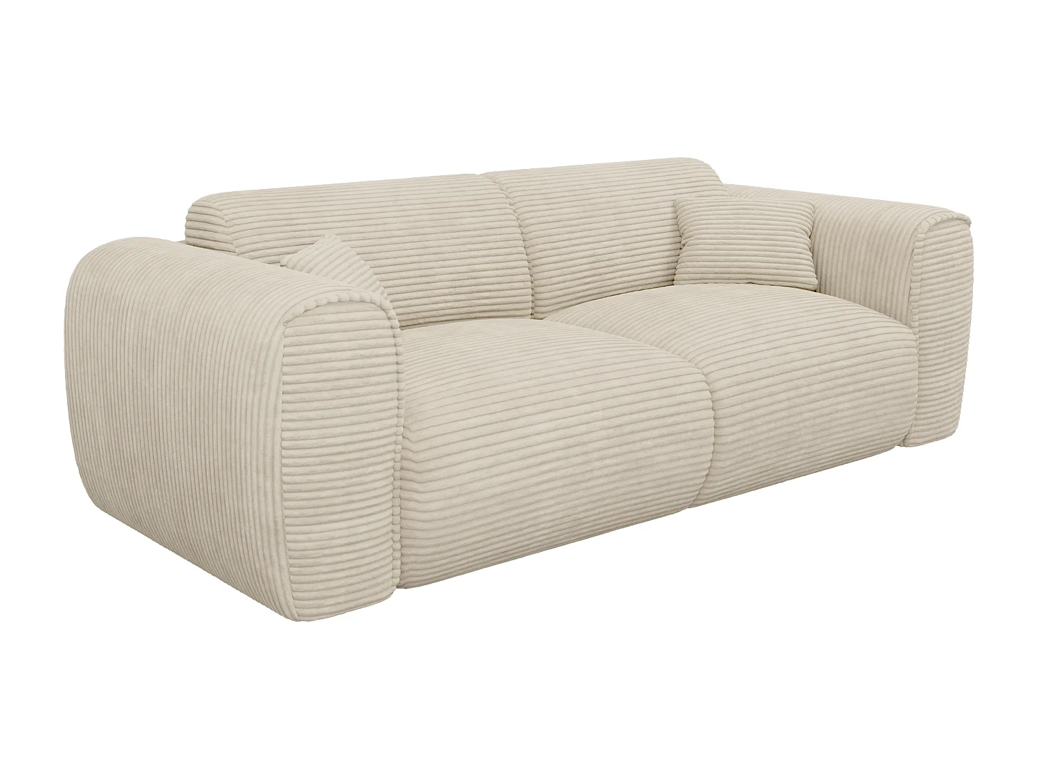 Canapé 3 places convertible express en velours côtelé beige - Couchage 140 cm - Matelas 20 cm mémoire de forme POGNIA