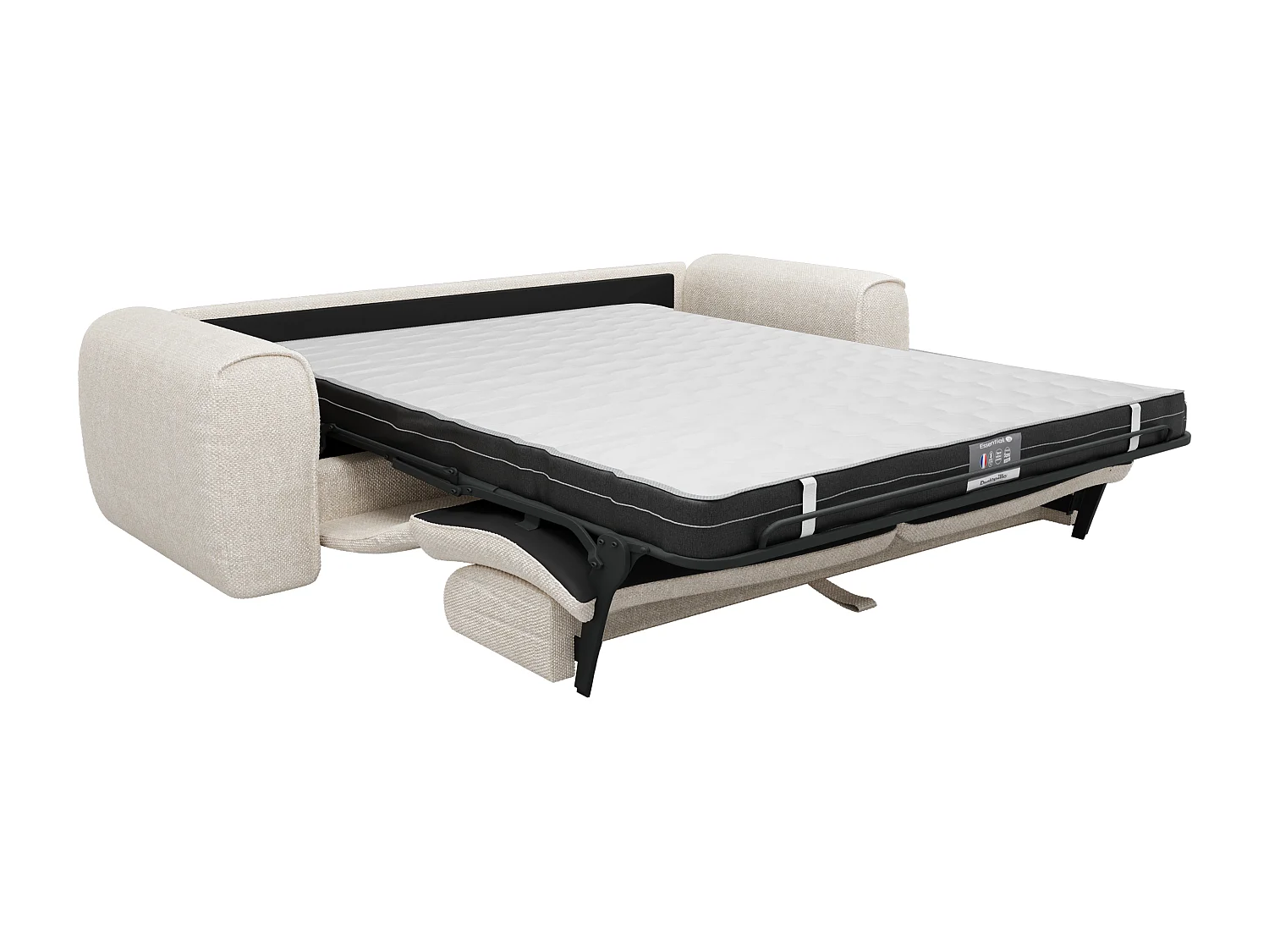 Canapé 4 places convertible express en tissu texturé beige - Couchage 160 cm - Matelas 20 cm mémoire de forme POGNIA