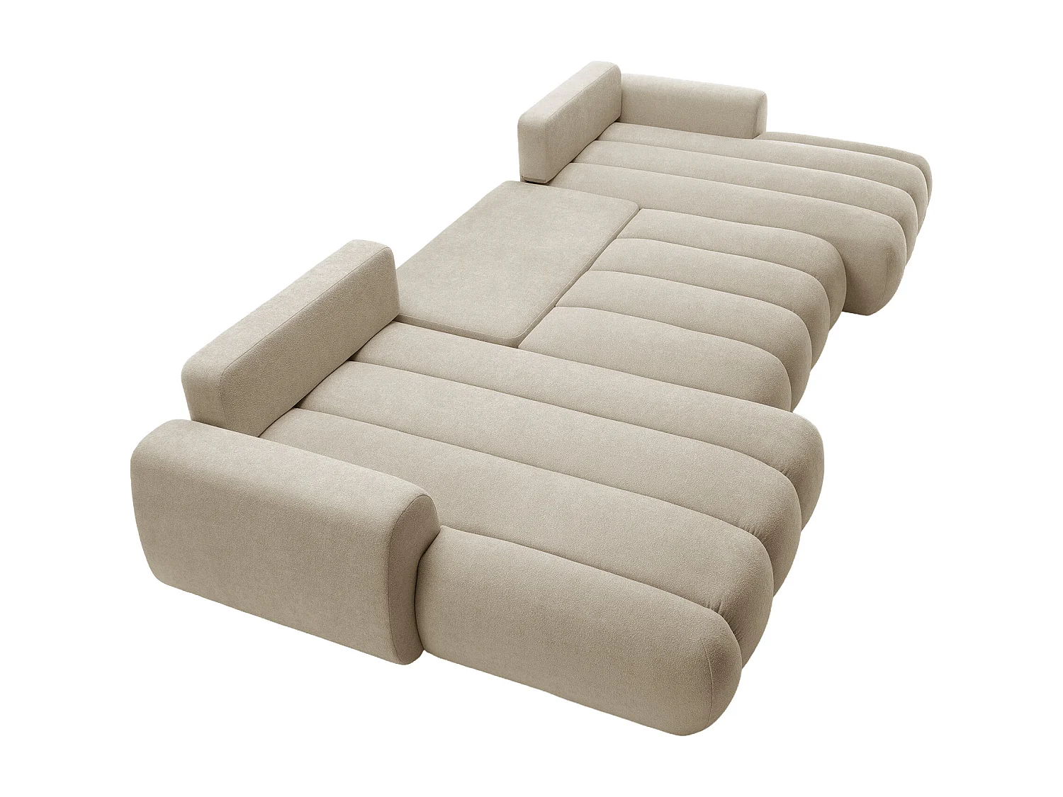 Canapé d'angle panoramique et convertible en tissu beige FRIDORA