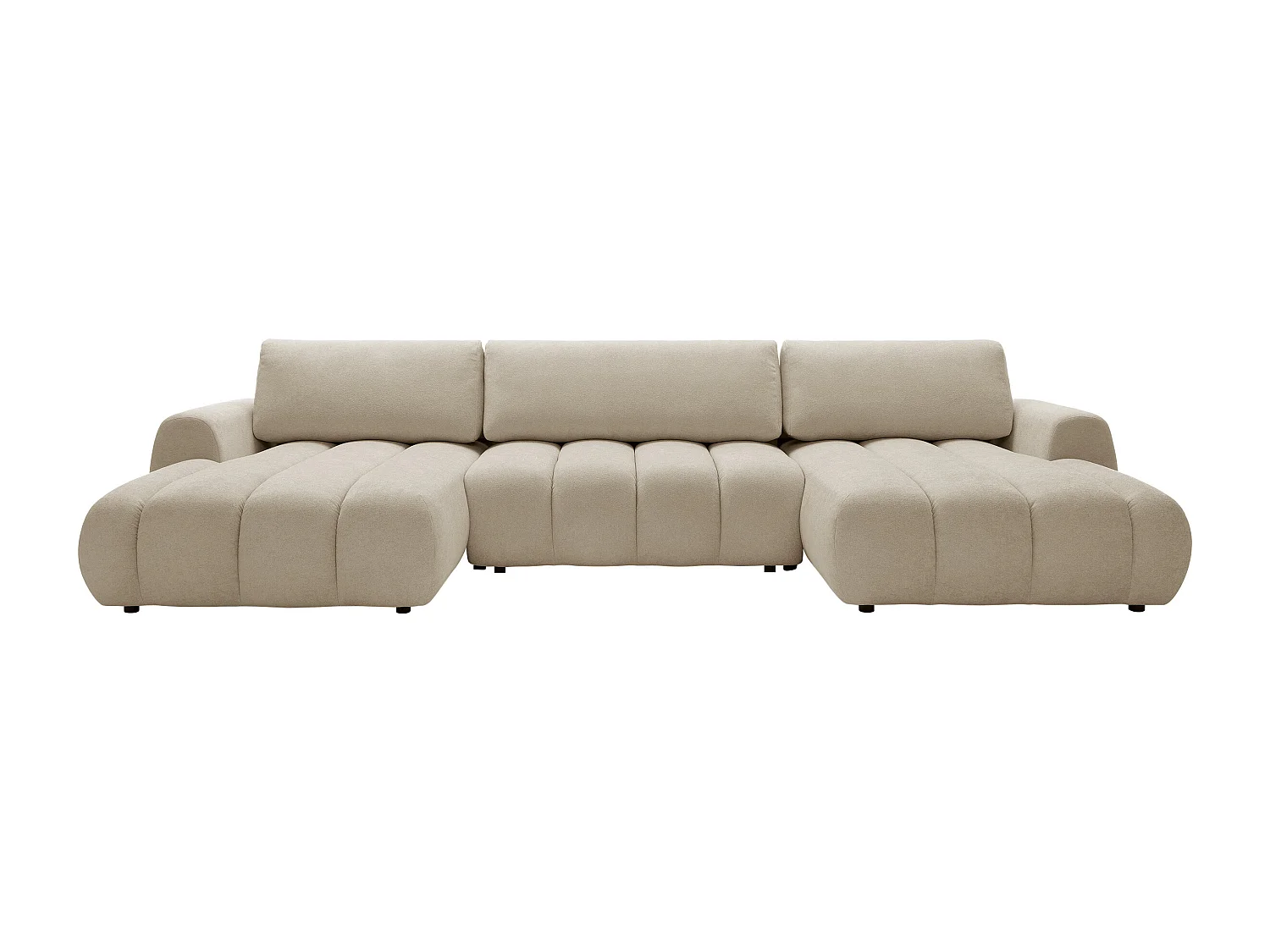 Canapé d'angle panoramique et convertible en tissu beige FRIDORA