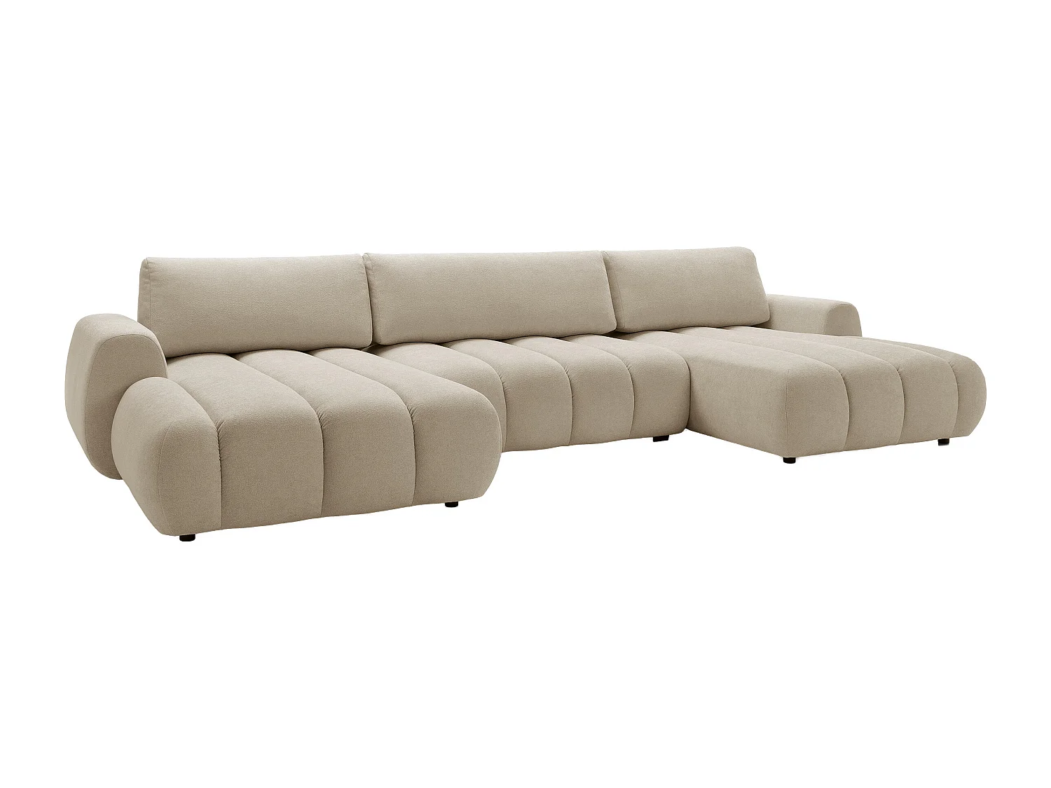 Canapé d'angle panoramique et convertible en tissu beige FRIDORA