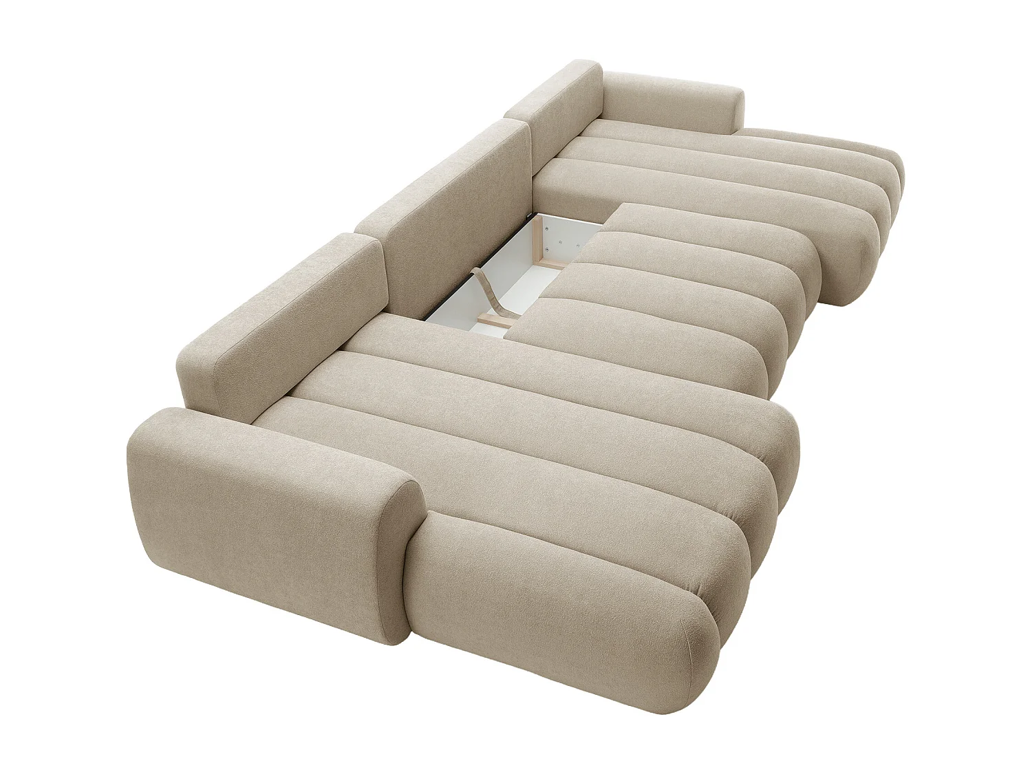 Canapé d'angle panoramique et convertible en tissu beige FRIDORA