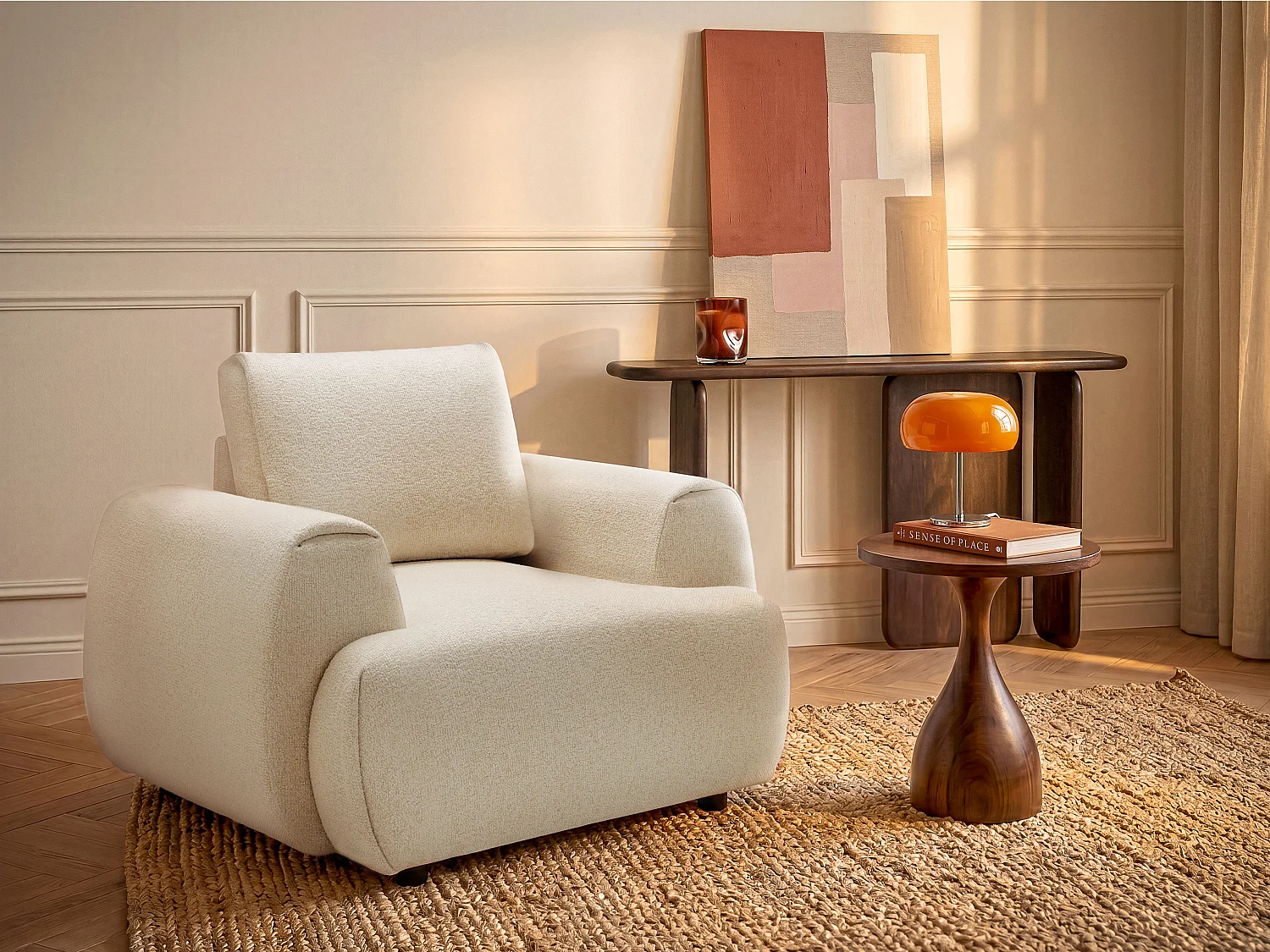 Fauteuil in gemêleerde beige stof MONELIA