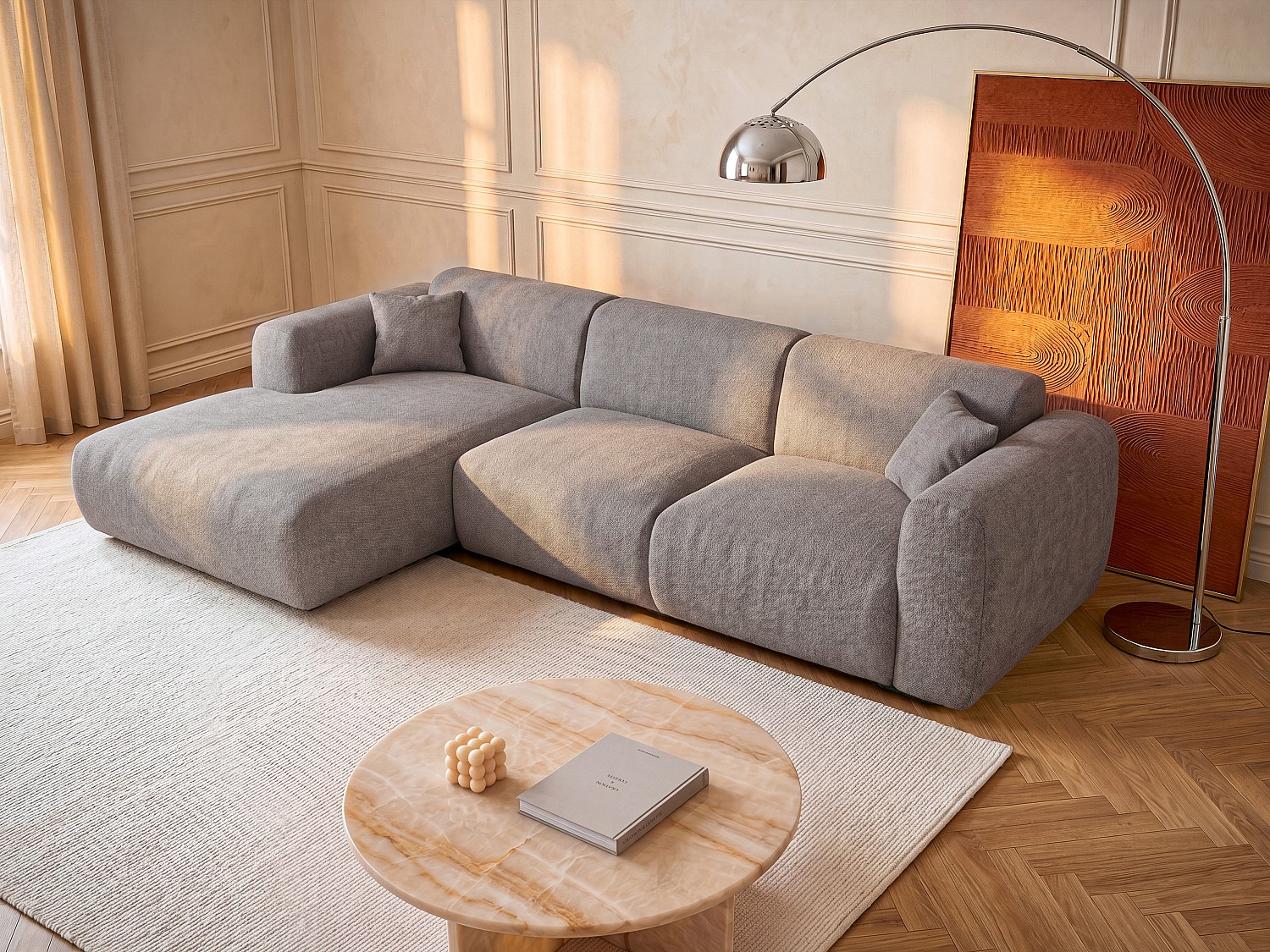 Grand canapé d'angle gauche en tissu gris POGNI de Maison Céphy