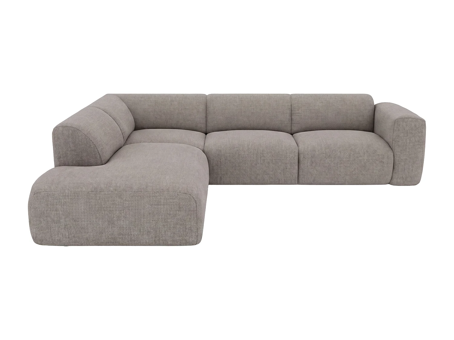 Grote hoekzitbank links met chaise longue rugleuning in grijze stof van Maison Céphy POGNI